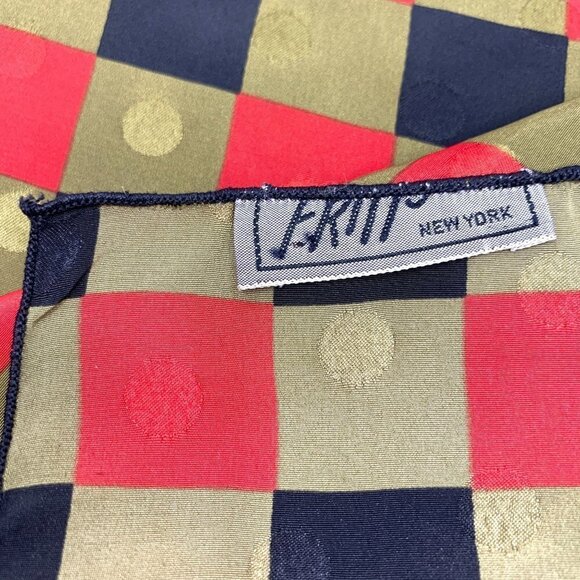 Vintage Rolled Edge Scarf - Black/Olive/Red Check Print, 45"x45" - Picture 3 of 9